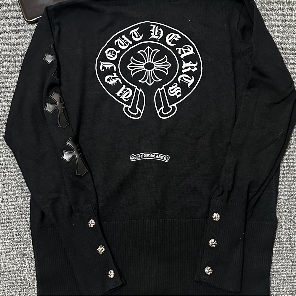 Chrome Hearts Black Crewneck Sweater with Silver Accents